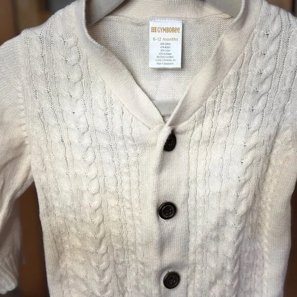 Gymboree Baby Boy Cream Cable Knit Cardigan Sweater 6–12M - Picture 3 of 3
